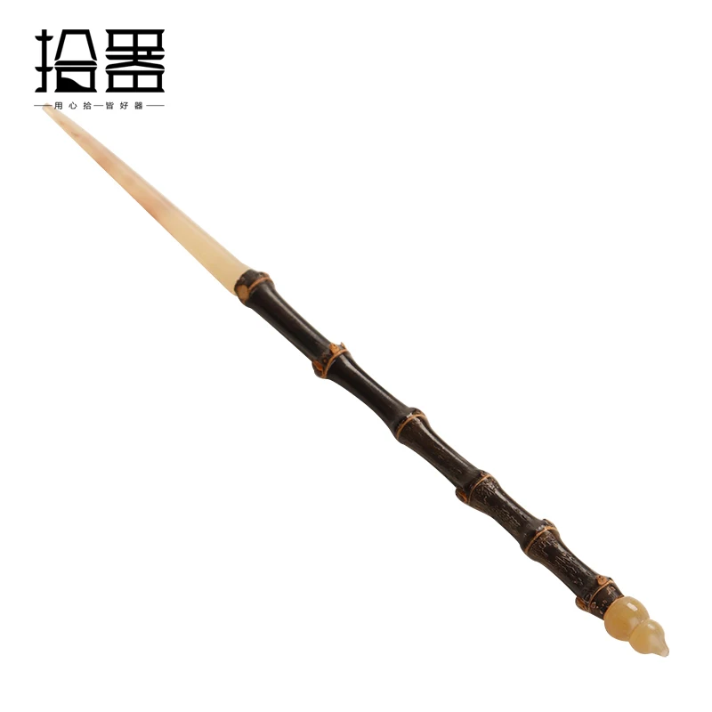Handmade purple bamboo whip handle ox horn head tea pull tea needle hairpin tea scoop tea grilled tea ceremony six gentleman spa