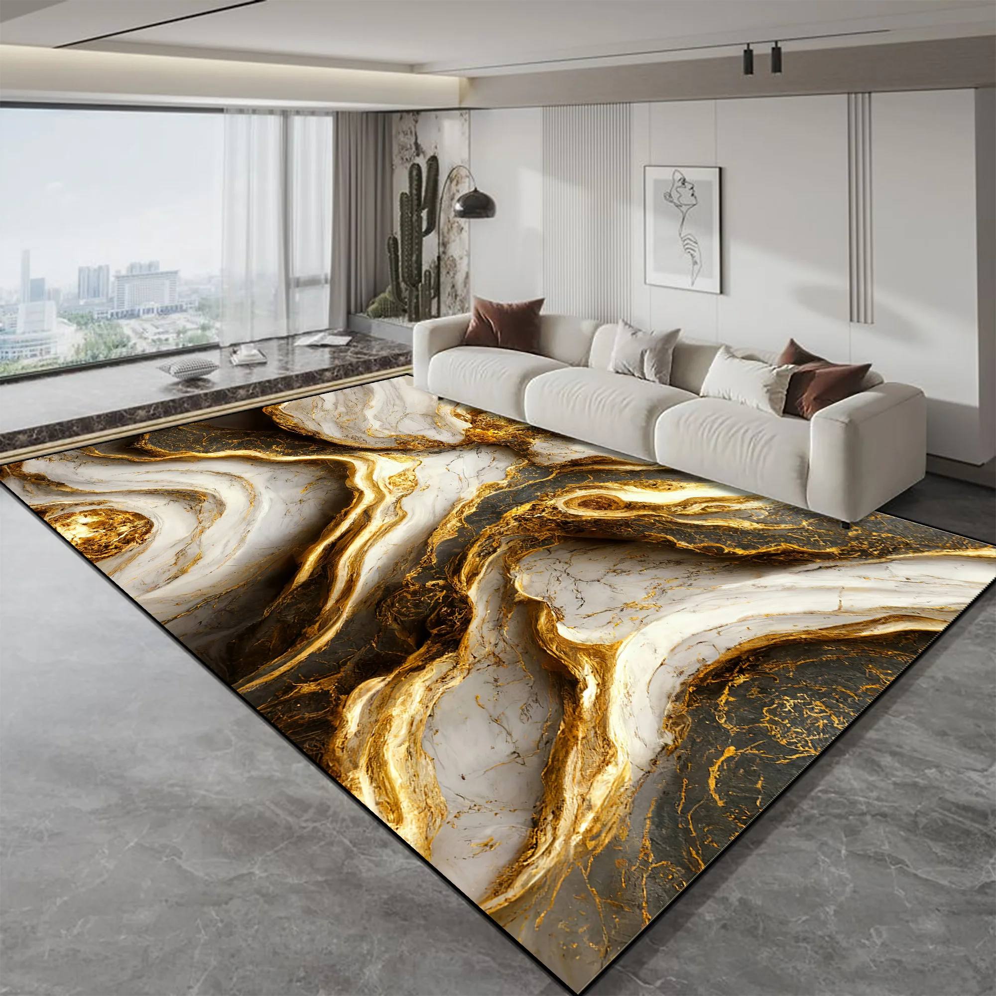 

Modern Abstract Carpets Living Room Luxury Marble Golden Carpet Hotel Hall Sofa Area Rug Room Decor Luxurious Large Floor Mat