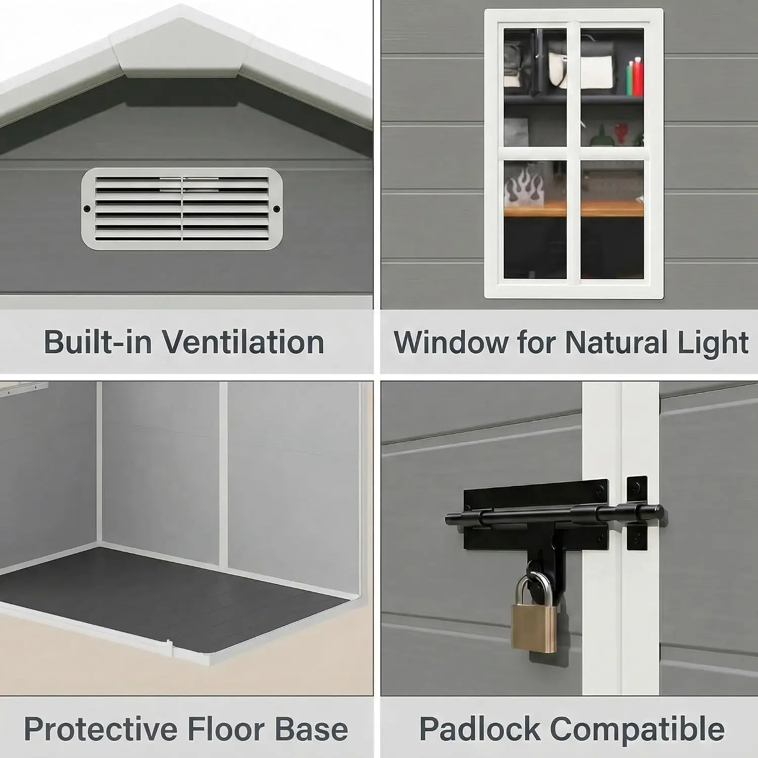 Resin Storage Shed with Floor, Outdoor Plastic Garden Tool Shed 6x4.4 FT Grey, Customized - view 6