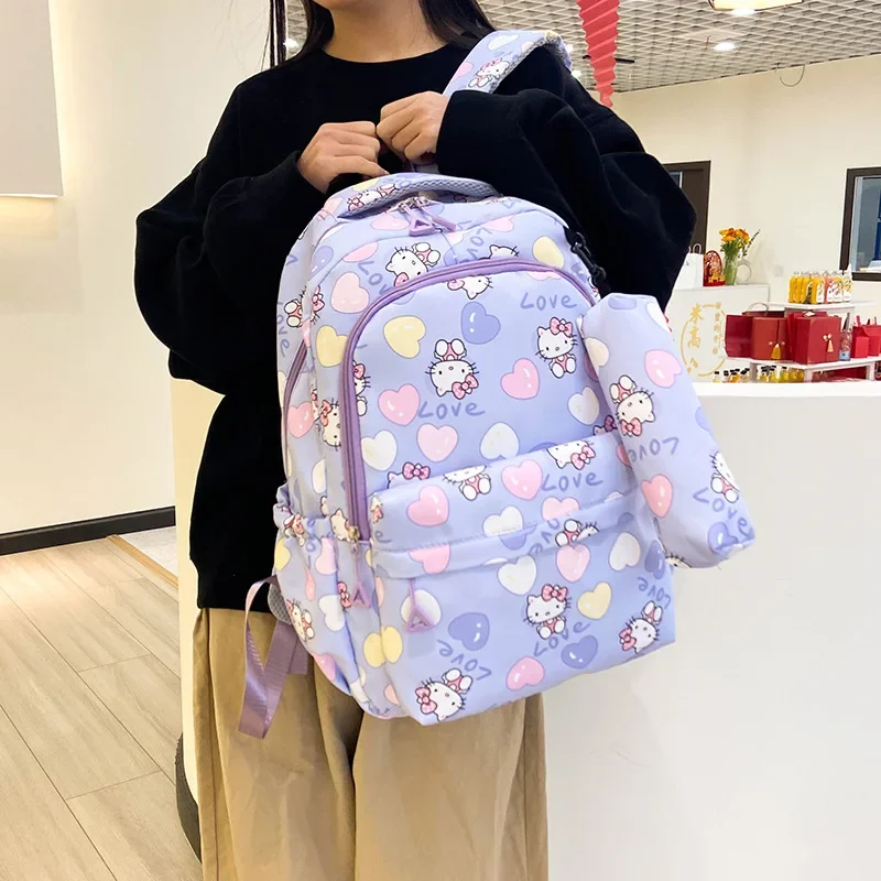 Sanrio Ins Hello Kitty Student Schoolbag Large Capacity New Backpack Lightweight Campus Cartoon Backpack