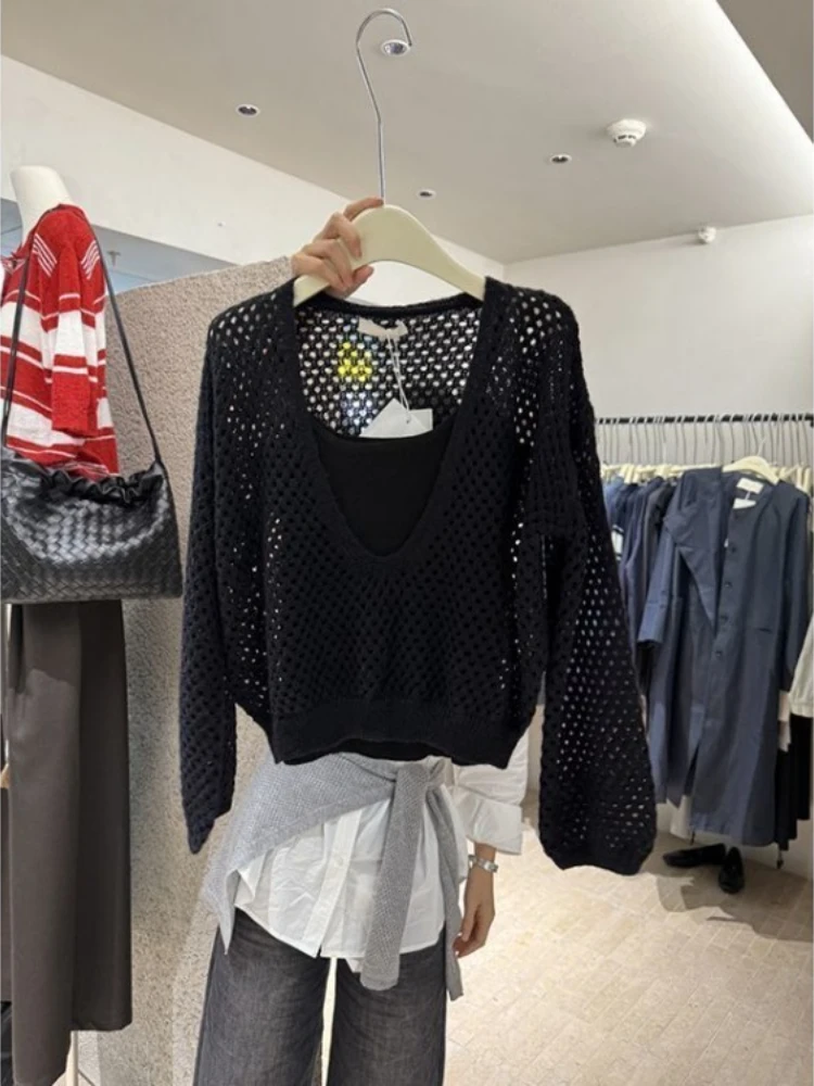 Koreańskie komplety swetrowe z dzianiny z wycięciami, dopasowany sweter na ramiączkach, komplet kamizelki, sweter damski, casualowy modny sweter, pulower damski