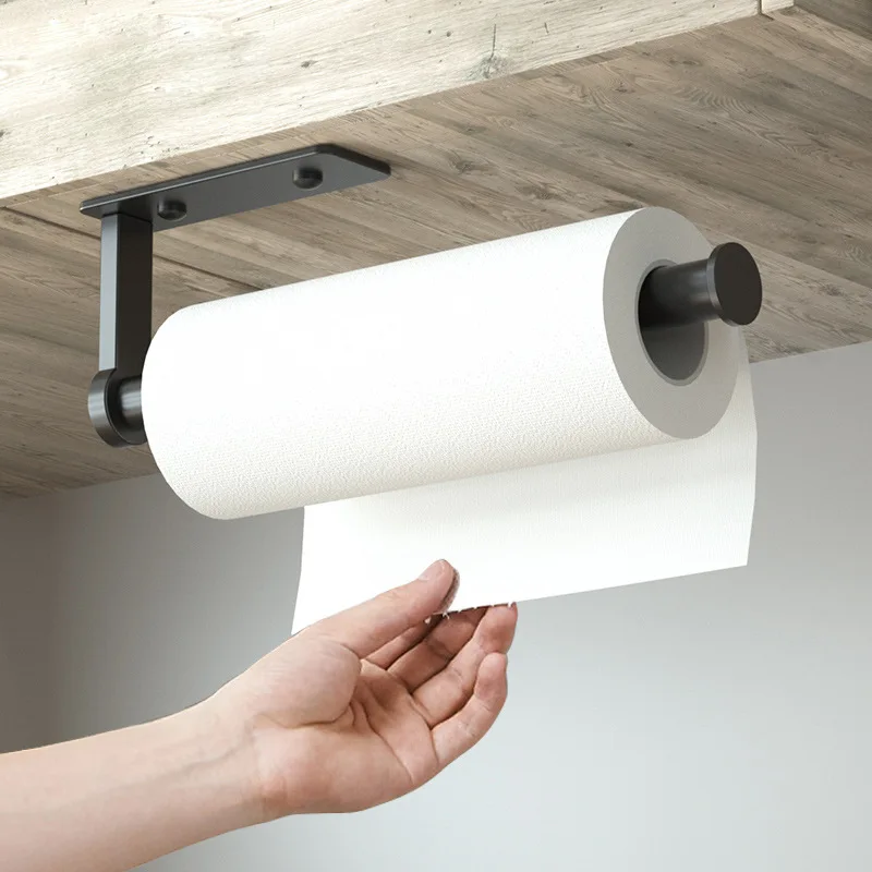 Black Kitchen Roll Paper Towel Hange Holder Self-Adhesive Wall Mount Bathroom Toilet Paper Roll Holder Fresh Film Organizer