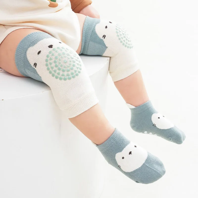 1 Set Socken und Knieschoner für Babys, rutschfeste Socken, niedliches Cartoon-Muster, für Kinder, Jungen, Mädchen, Kleinkinder, Bodensocken, Knieschoner – Detail 6