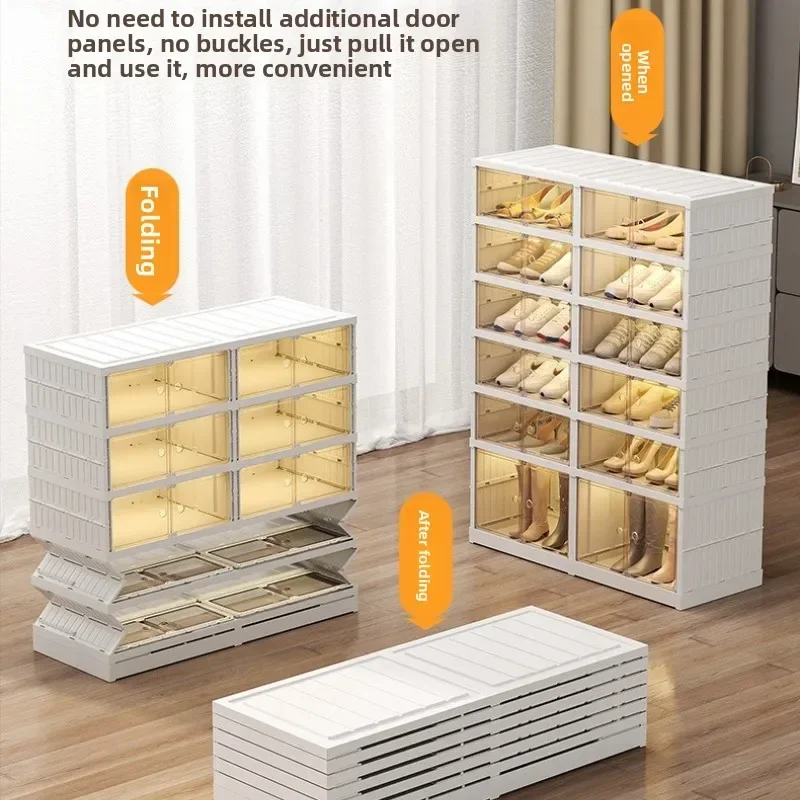 Transparent shoes foldable storage box free installation shoe box living room storage shoe cabinet multi-functional folding shoe