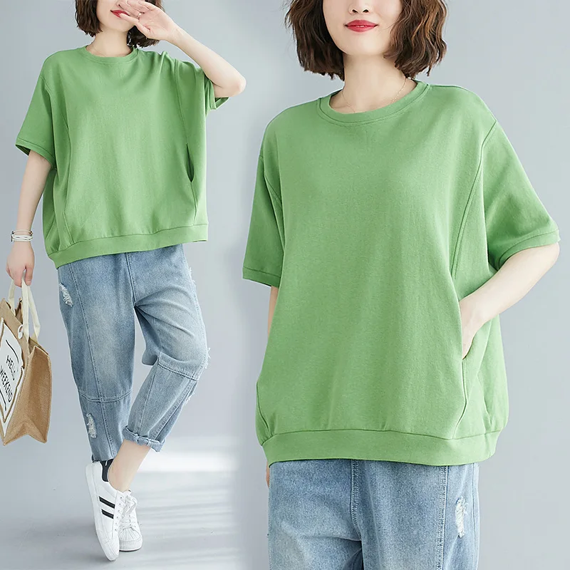 Plus Size Korean Fashion T-shirts Women Loose Y2K Kpop Tops Sexy Slim Vintage Tees Cute Solid Cheap Clothes Woman Black Tshirts