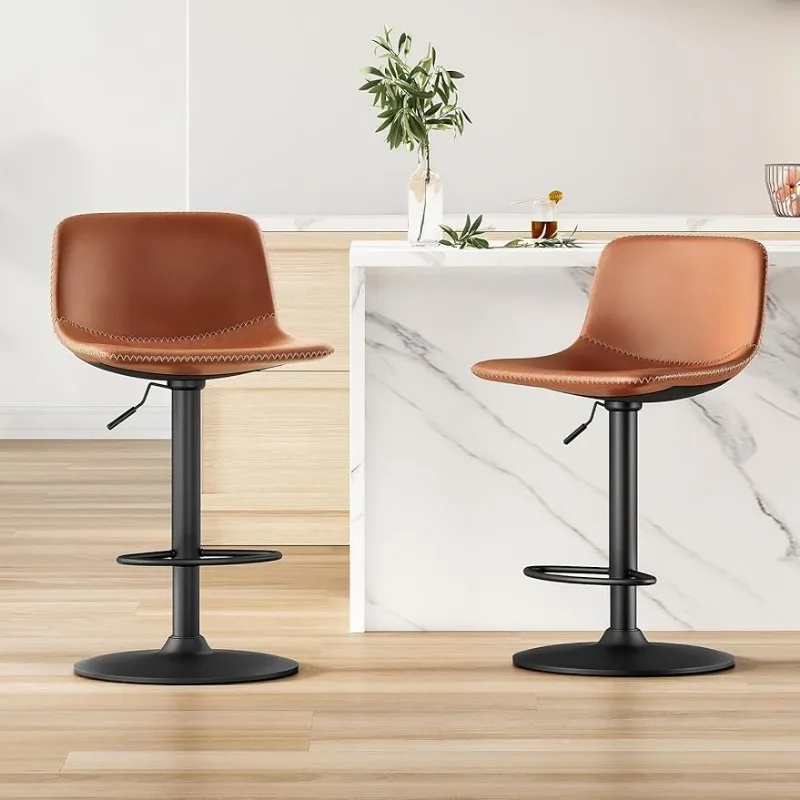 Adjustable Bar Stools Set of 2, Mid Century Modern Swivel Bar Stools, Industrial Bar Height Stools with Back Support Counter