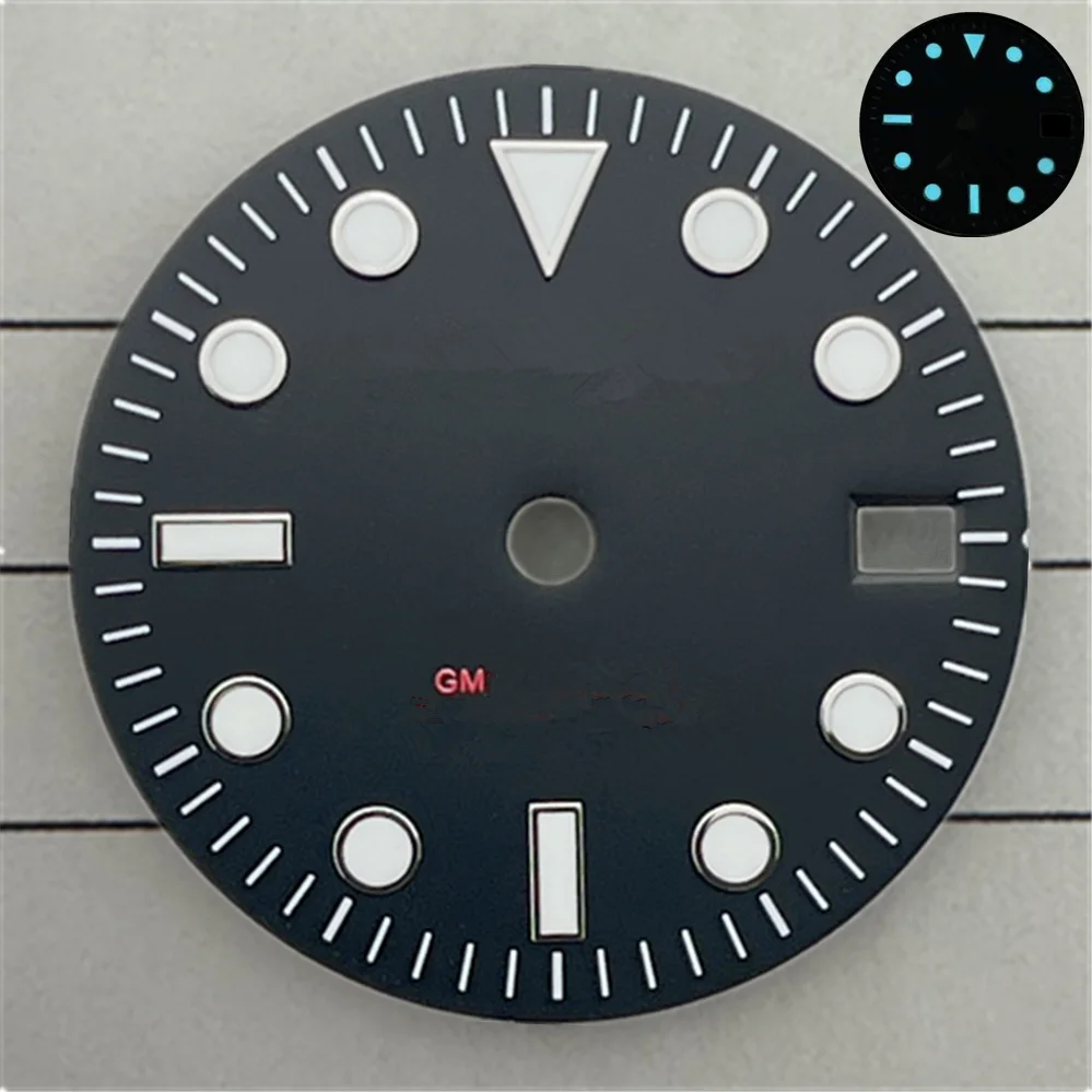 28.5mm Dial Green/Ice Blue Luminous Fit GM T NH34 Mechanical Movement Watch Accessory Nh34 Dial Watch Case Rose Gold Dial