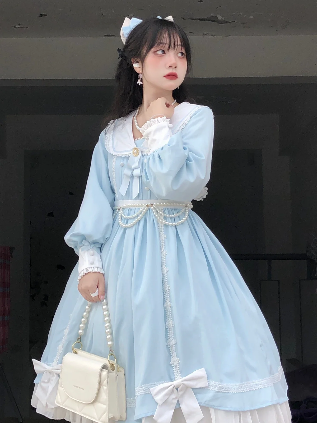 

Spring And Autumn Tea Party Birthday Gift Friends Harajuku Op Daily Girl Elegant Lolita Dress Navy Collar Long Sleeve Cla Series