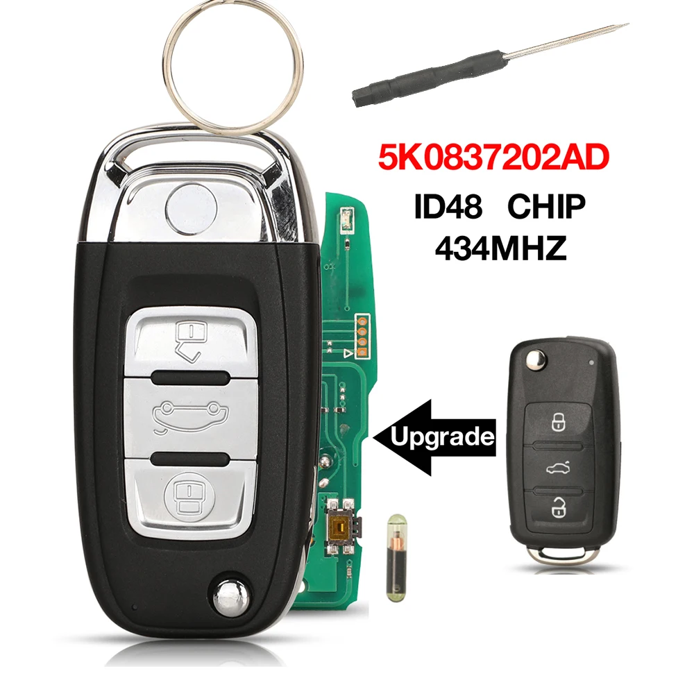 

Умный выкидной ключ-пульт jingyuqin 5K0837202AD с функцией обновления для VW Polo Jetta Golf MK6 Tiguan Touareg, с подсветкой на верхней части, подарок