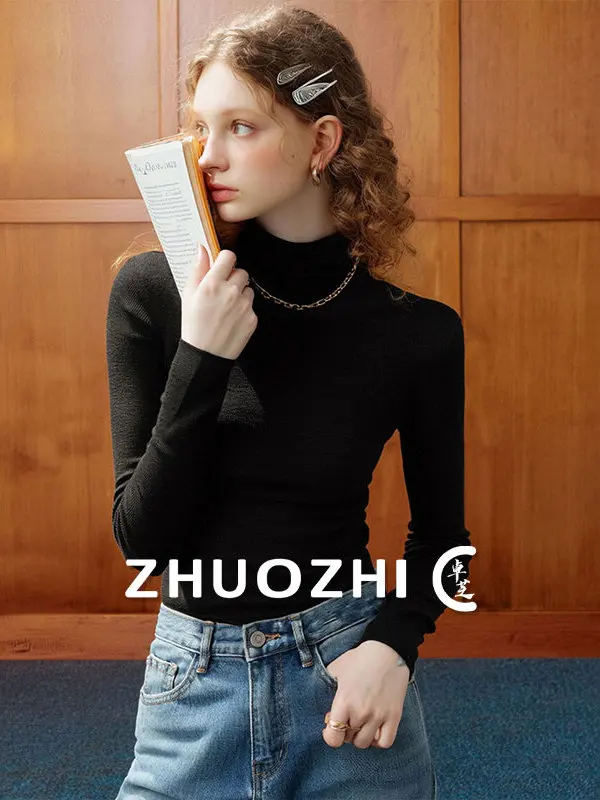 

Zhuo Chi Lazy Design Slimming Color Knitwear Hoodie Soft Casual Sle Long Sve High Collar Regular Fit Spring New Ar...