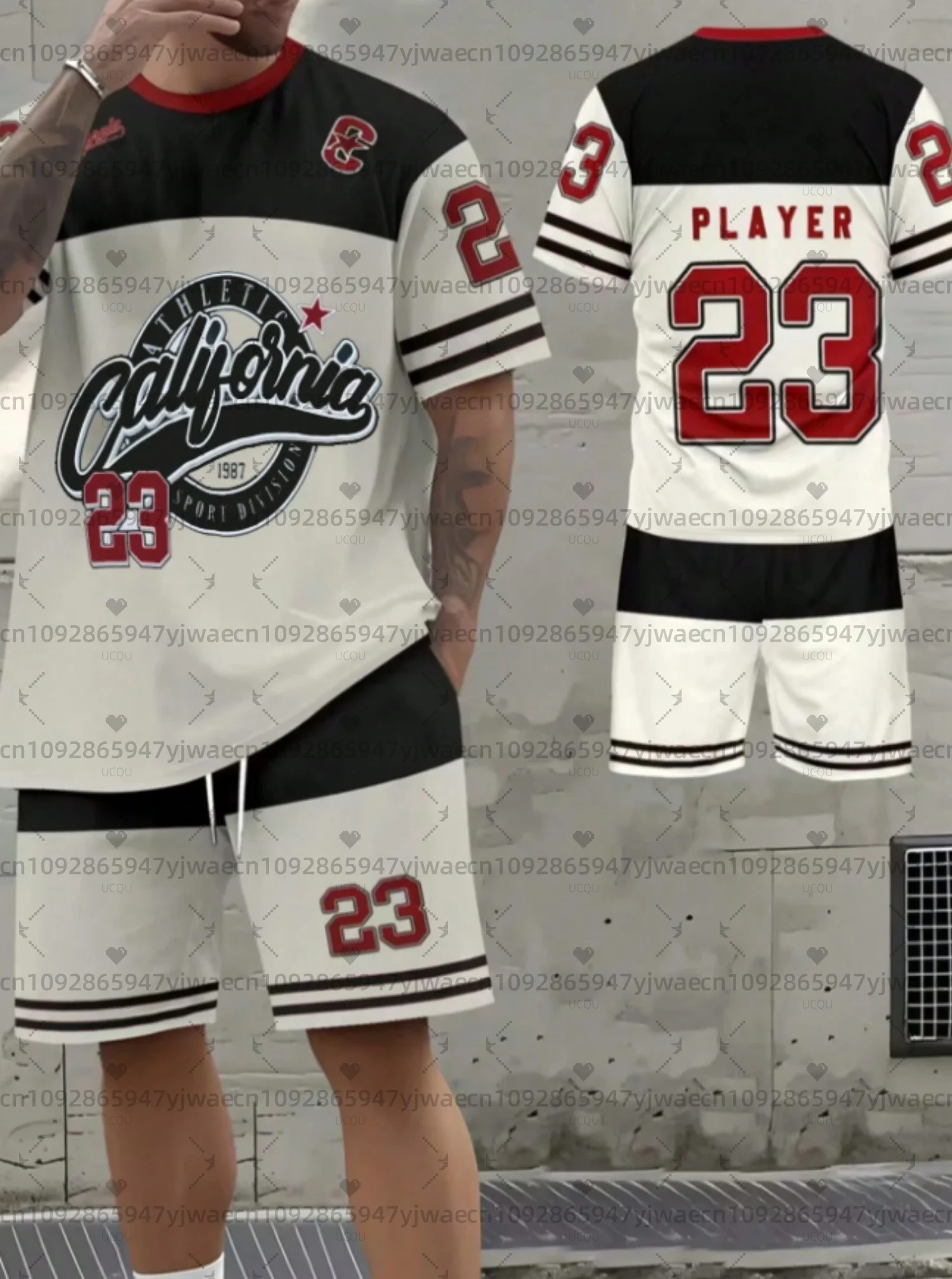 

2pcs Set American California 23 Print Mens Sports St-Shirt Shorts Set Adult Men Jogging Plus Size Homme Tracksuit 2 Piece Set