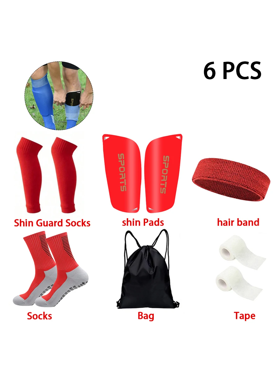 6 قطعة مجموعة الرجال النساء الرياضة عدم الانزلاق جوارب لكرة القدم الرياضة في الهواء الطلق ضمادة هود الكرة حقيبة الجوارب المرنة الرياضة الساق حامي
