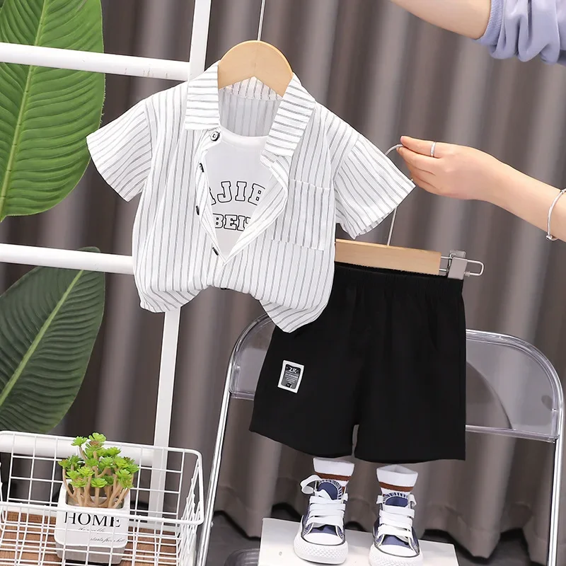 

New Summer Baby Clothes Suit Children Boys Striped Short Sleeved Shirt Shorts 2Pcs/Sets Infant Casual Clothing Kids Tracksuits