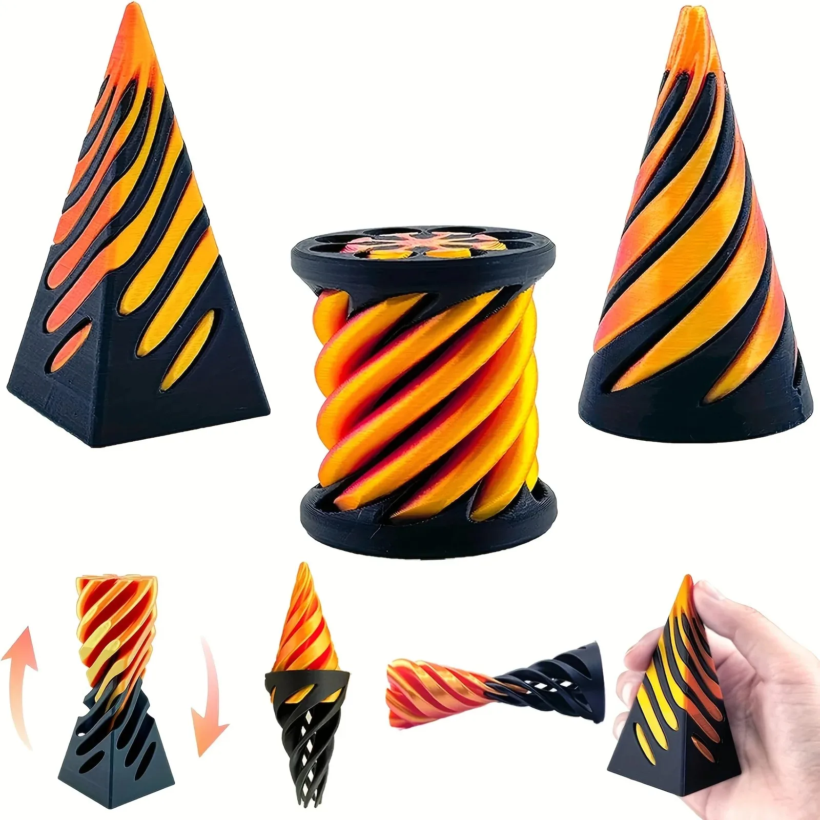 3 Pcs Impossible Cone & Pyramid Statue Ornaments, Creative Geometric Sculpture, Halloween Christmas Home Desktop Decor