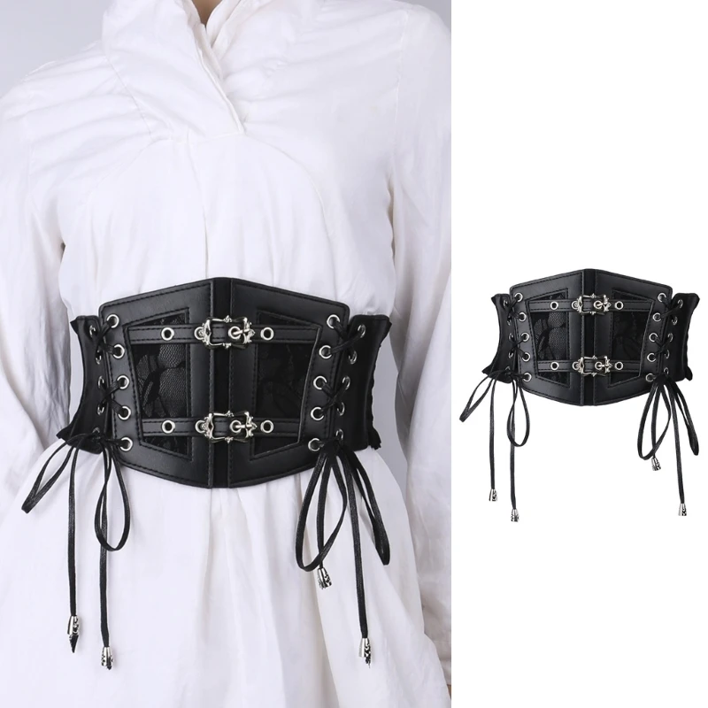 

Women Wide Lace Up Corset Flouncing Waist Belt Body Shapewear Stage Dance Performance Props Elastic Underbust Bustier Waistband