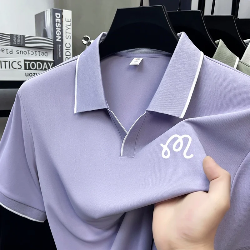 Neues Herren-Poloshirt mit Original-Print in Unifarbe, Sommer-Komfort, Kurzarm, Revers-T-Shirt, Luxuriöse Business-Casual-Herrenbekleidung – Detail 4