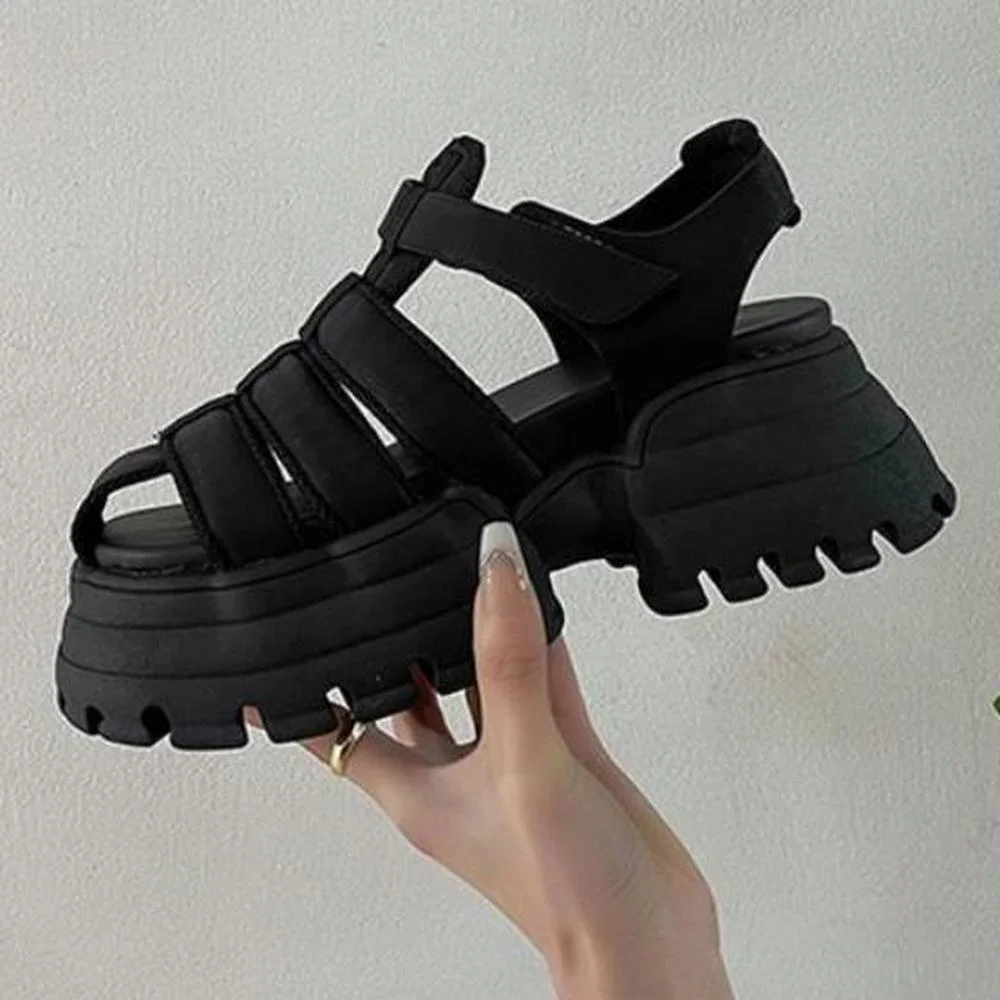 Japanese style cake bottom retro sandals women 2022 new thick bottom casual Roman sandals women