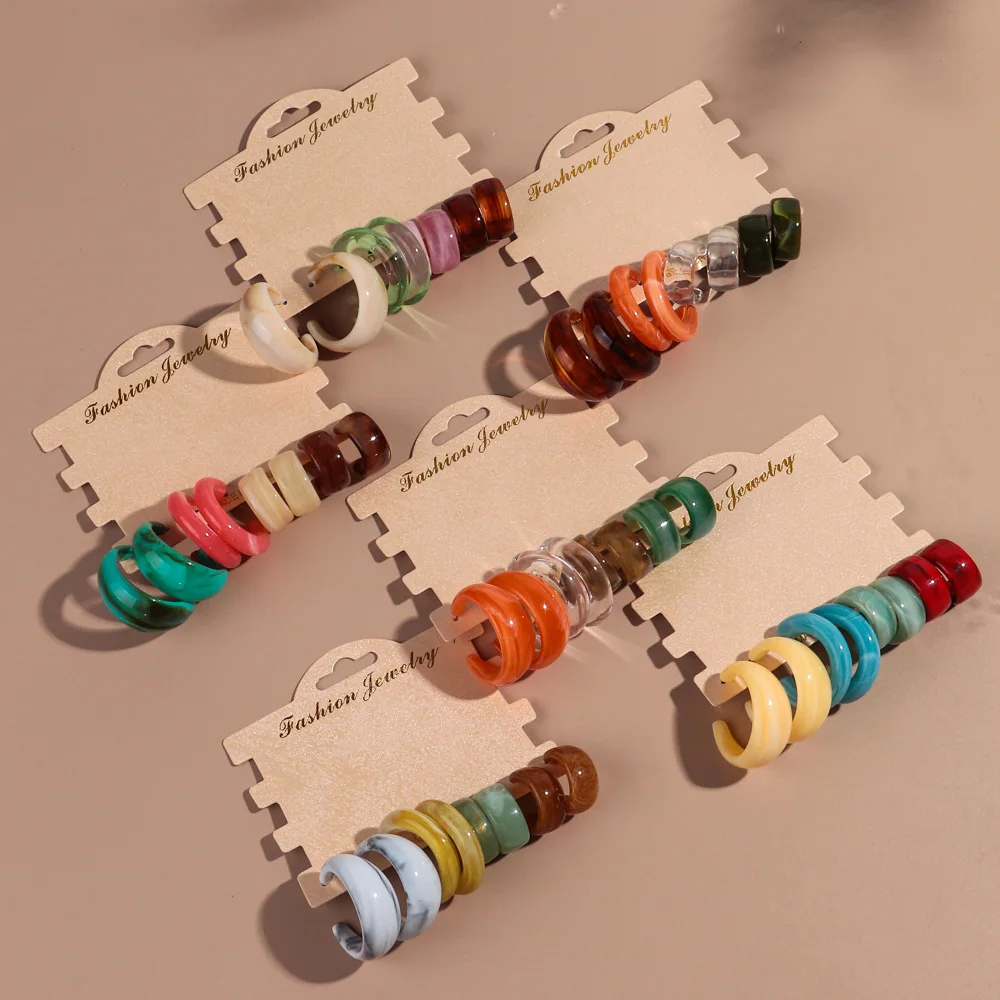 4 pairs/set Vintage  Acrylic Colorful C-Shape Chunky Earrings for Women Geometric Simple C Circle Earrings 2024 Jewelry