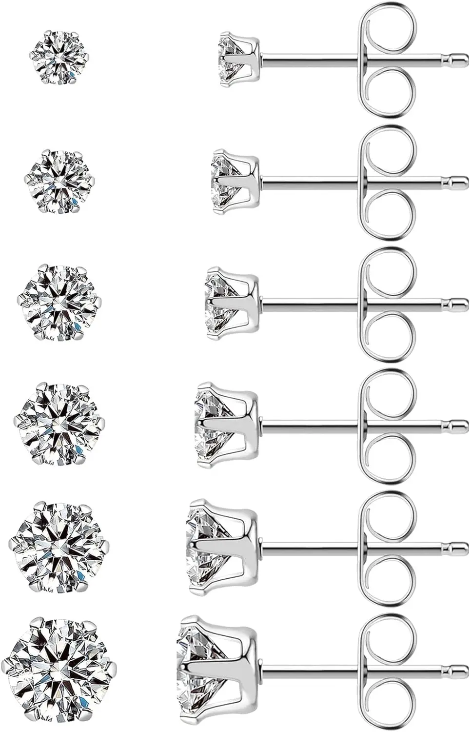 

Hypoallergenic Stainless Steel Stud Earrings Set with Cubic Zirconia, 14K White Gold Plated for Women