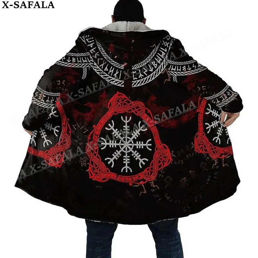 Norse Mythology Vegvisir Viking Symbol Thick Warm Hooded Cloak Men Overcoat Coat Windproof Fleece Cape Robe Hooded Blanket-19