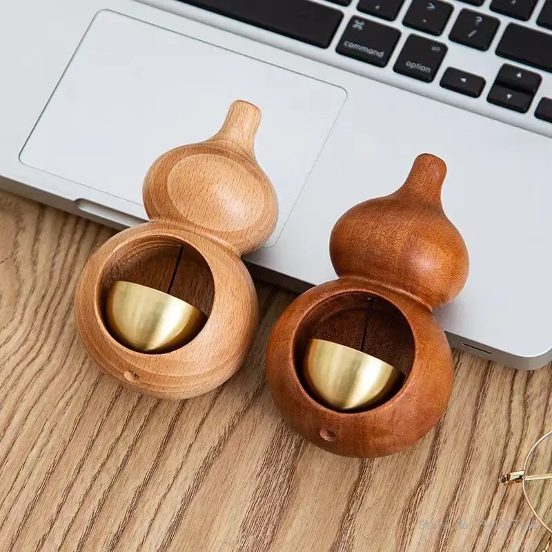 Creative Sandalwood, Beech Wood Small Gourd Shaped Doorbell Bell, Magnetic Suction Home Door Hanging Decoration, Wind Chime, 1Pc