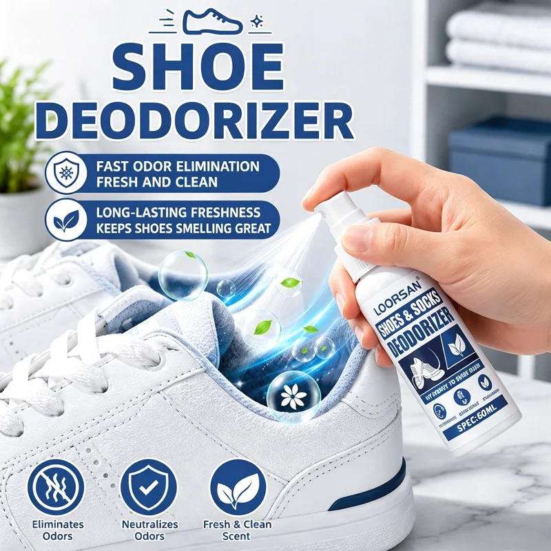LOORSAN Long Lasting Shoe Deodorizer Spray 60ML Fast Odor Elimination Footwear Freshener for Sneakers Boots Leather Shoes