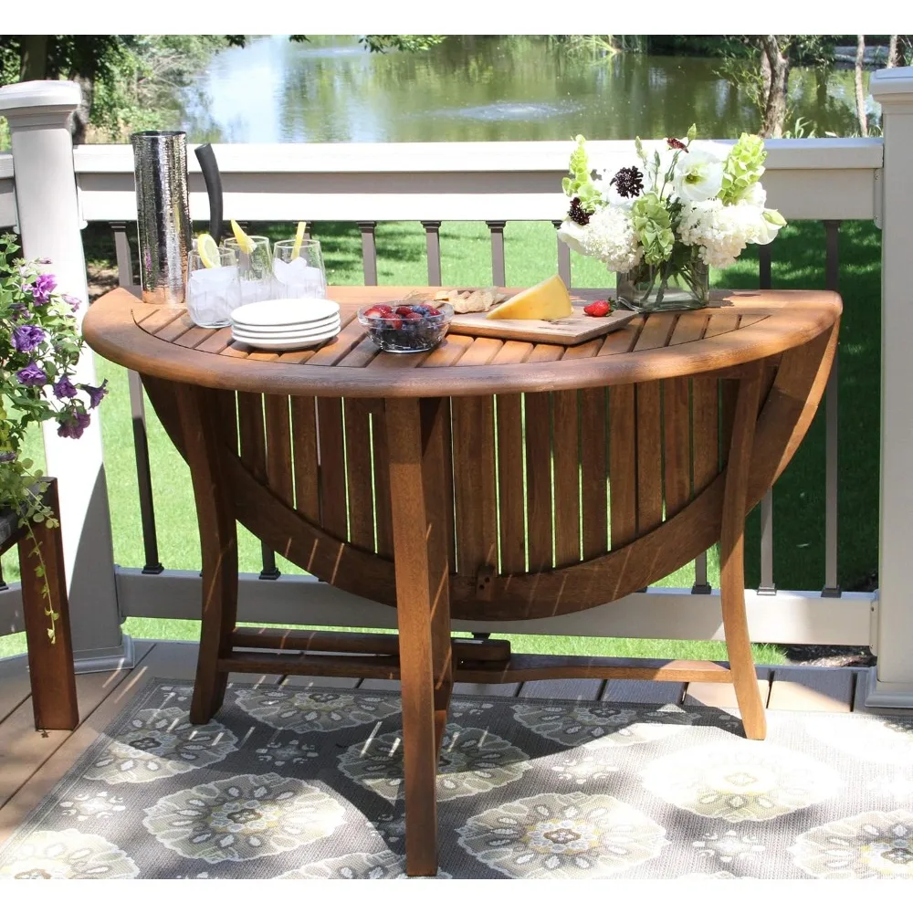 Eucalyptus 43 Inch Round Folding Deck Table, Customized