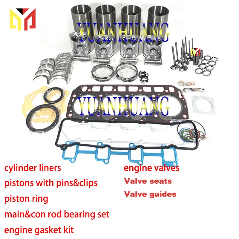 4TNE106 Engine Rebuild Kit With Valves Overhual Repair Gasket Set For Yanmar & John Deer Tractor Liner Piston Ring Bearing