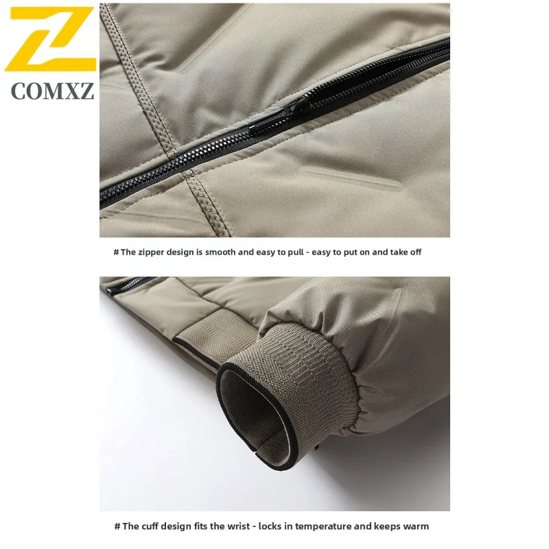 COMXZ Puffer Jacket Baseball Collar Outdoor Commuting Office Warm Coat White Duck Down Travel Cold Protection Winter Garment