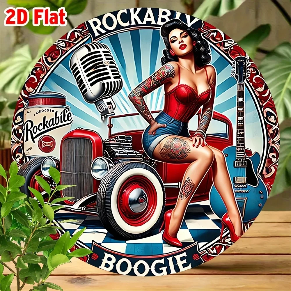 Retro Rock Band Metal Sign 8 Round 2D Flat Classic Boots Wall Decor for Home Bar Cafe