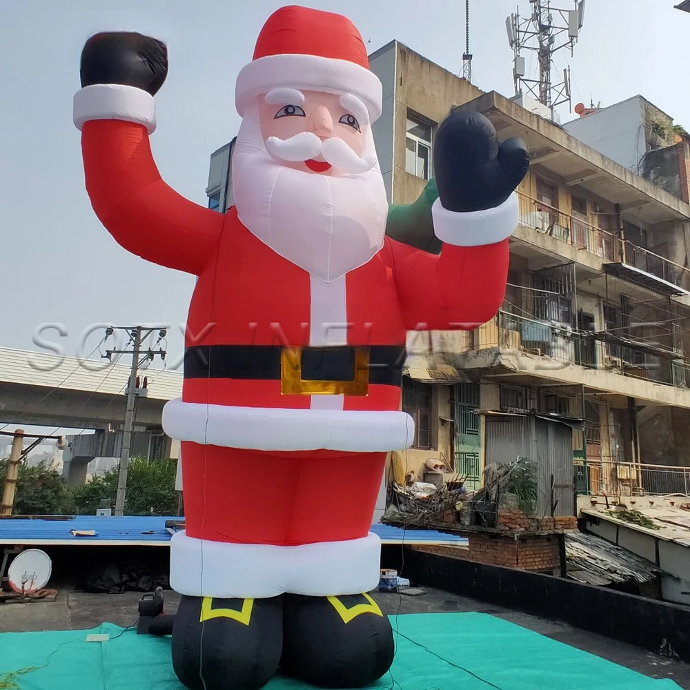 Mall Xmas Decoration Giant 20ft 33ft Outdoor Inflatable Santa Claus Character With LED Lights For Shopping