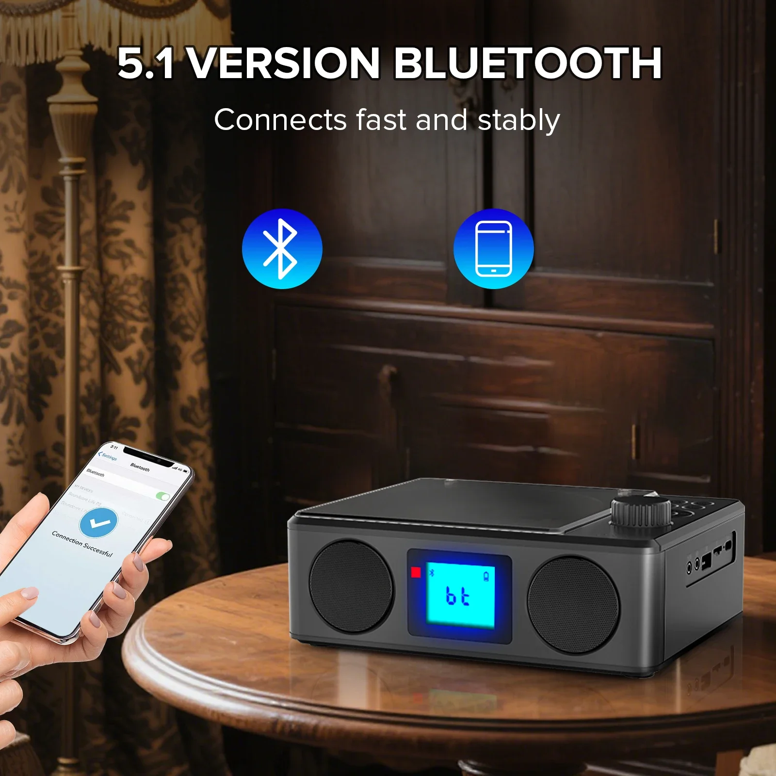 Portable CD Player with Bluetooth, FM Radio & Remote, Rechargeable, Stereo Sound, Bluetooth Transmitter, MP3/USB/TF, Sleep Timer