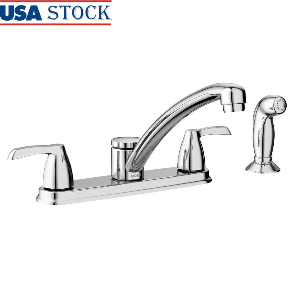 

Хромированный кухонный смеситель с двумя ручками, низкая дуга и боковым распылителем, Duralock, быстрое подключение, простая установка, мощное полоскание, гибкий