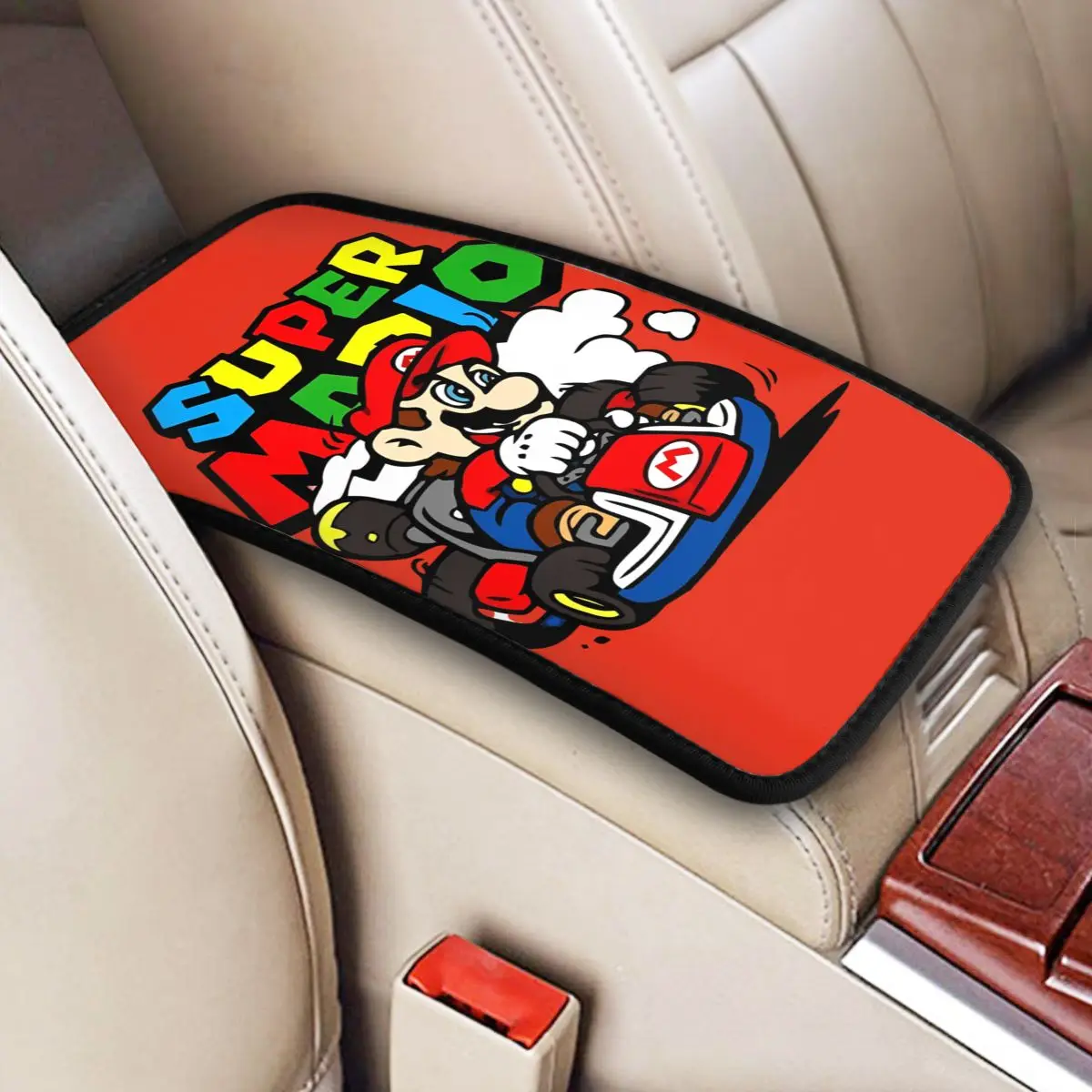 Car Armrest Cover Mat Marios Non-slip Center Handle Box Pad Cushion Cartoon Character Storage Box Cover Car Decor Accessories