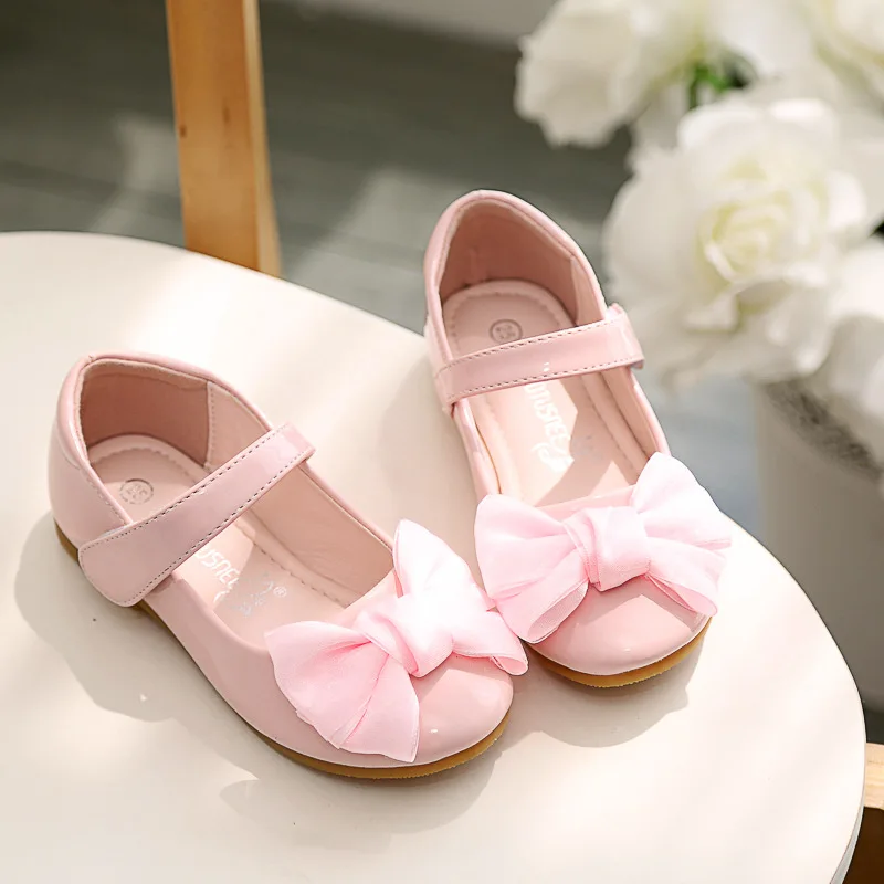 Girl's Princess Marty Janes Toddler Elegant Bowknot Leather Shoes Children Solid Color Flats Shoes Kids Party Dance Single Shoes