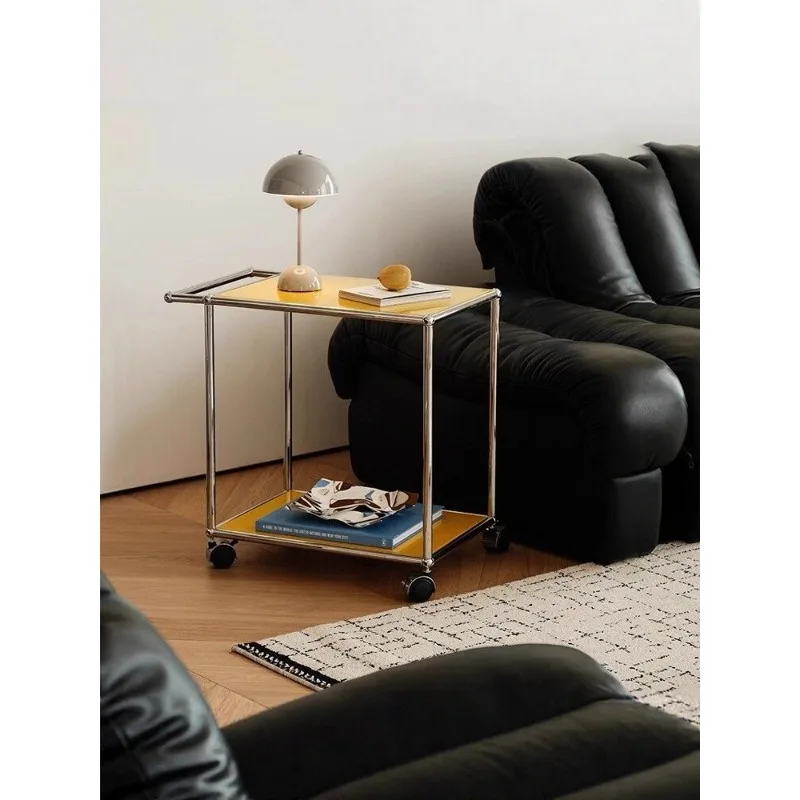 

Movable wheeled trolley rack household living room stainless steel sofa edge few