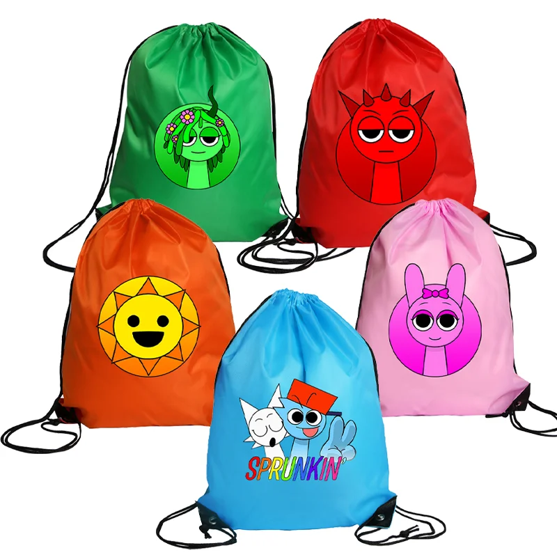 Sprunki Drawstring Bags Backpack Kawaii Cartoon Incredibox Print Storage Pouches Handbags Portable Pocket Boy Kid Birthday Gift