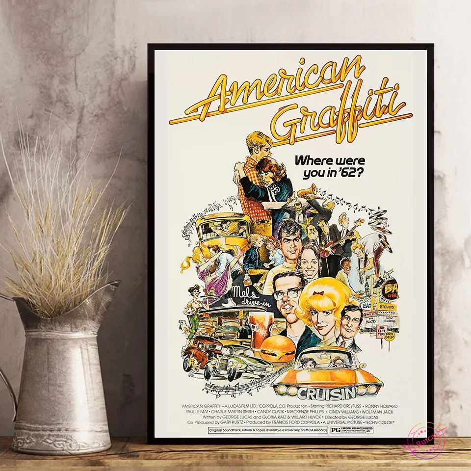 الكتابة على الجدران الأمريكية خمر الفيلم المشارك بواسطة مورت Drucker 1973 جدار ديكور قماش الفن شريط المنزل اللوحة هدية