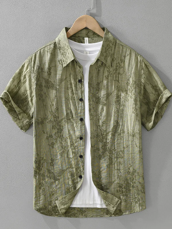 

Мужская летняя повседневная модная рубашка с коротким рукавом, новая модель, с вышивкой, свободного кроя, с принтом