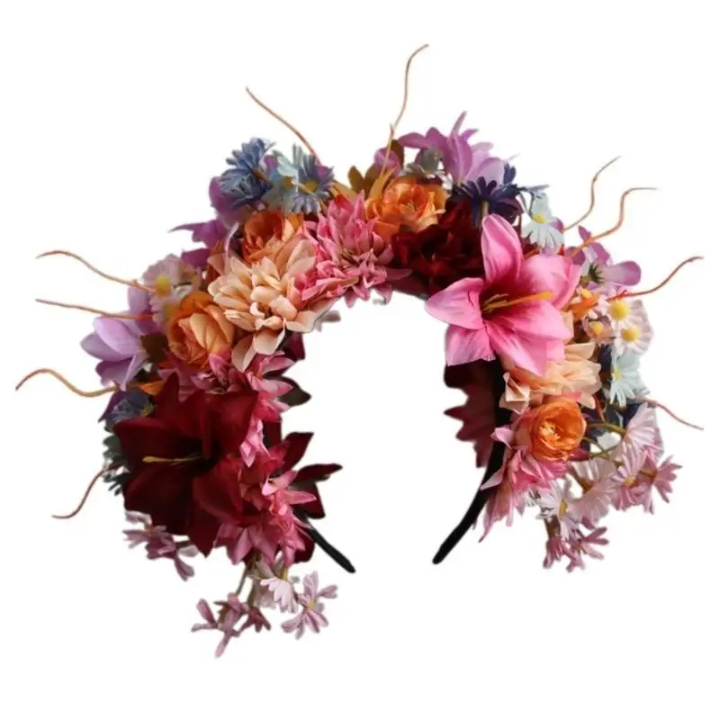 31BB Colorful Flower Headband Crowns Hair Wreath Wedding Party Costume Headpiece Decors