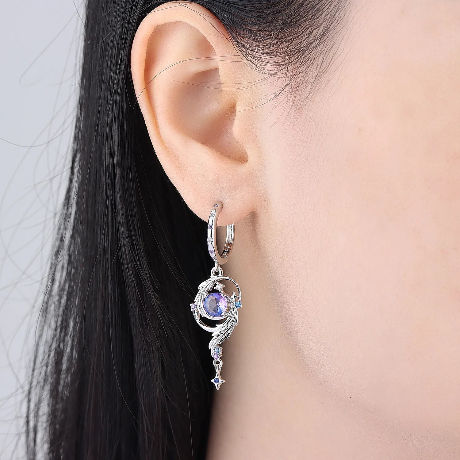 Original 925 Sterling Silber Ohrringe Himmelskundliche Sonne Stern Mond Tropfenohrringe für Frauen Täglicher Geburtstags- Valentinstags-Schmuck Geschenk – Detail 4