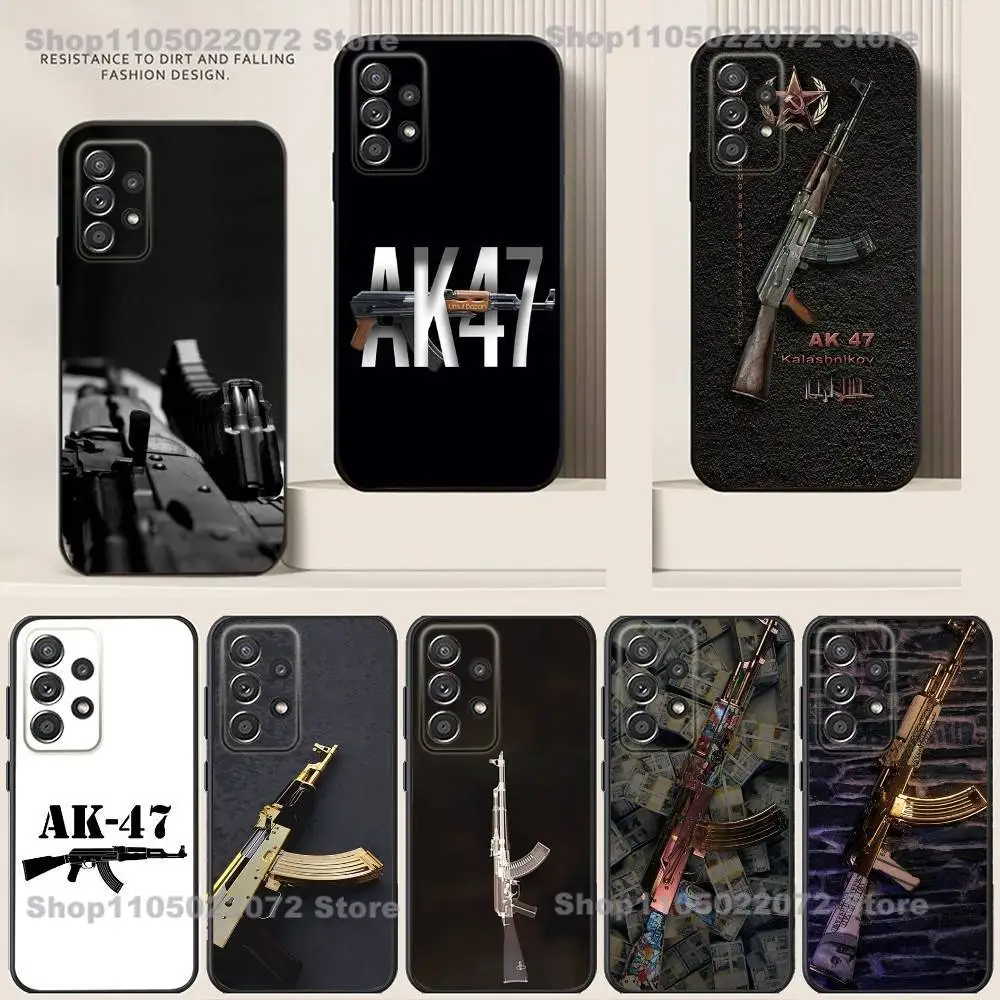 

Ak-47 King of Guns Phone Case For Samsung S24,21,22,23,30,Ultra,20,Plus,Note,10,9,Black soft silicone case