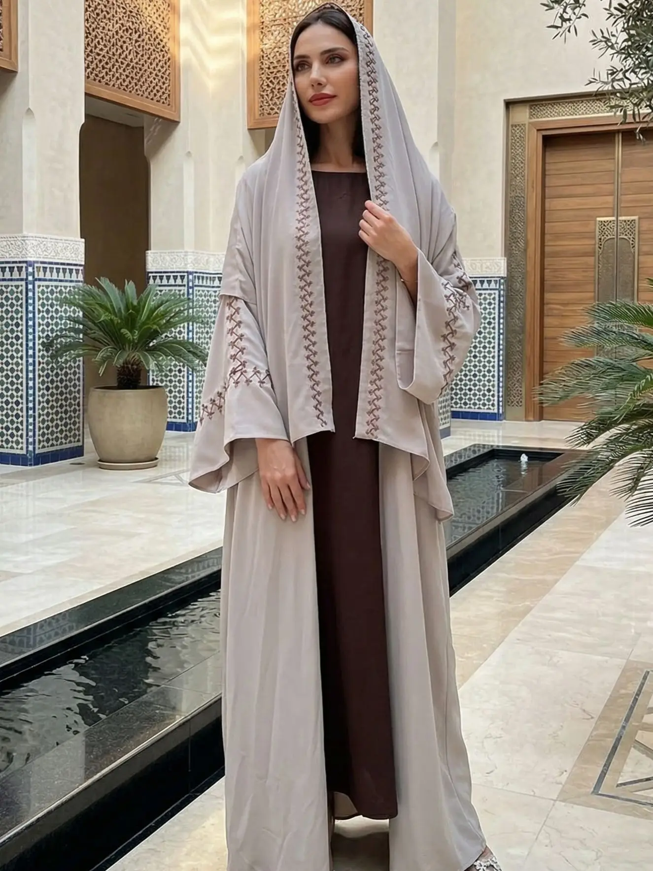 

Праздничное вышитое кимоно-джалабия: мусульманское платье для женщин, дубайская абайя, хиджаб, кардиган, исламская одежда, кебая, кафтан, марокканское платье для женщин