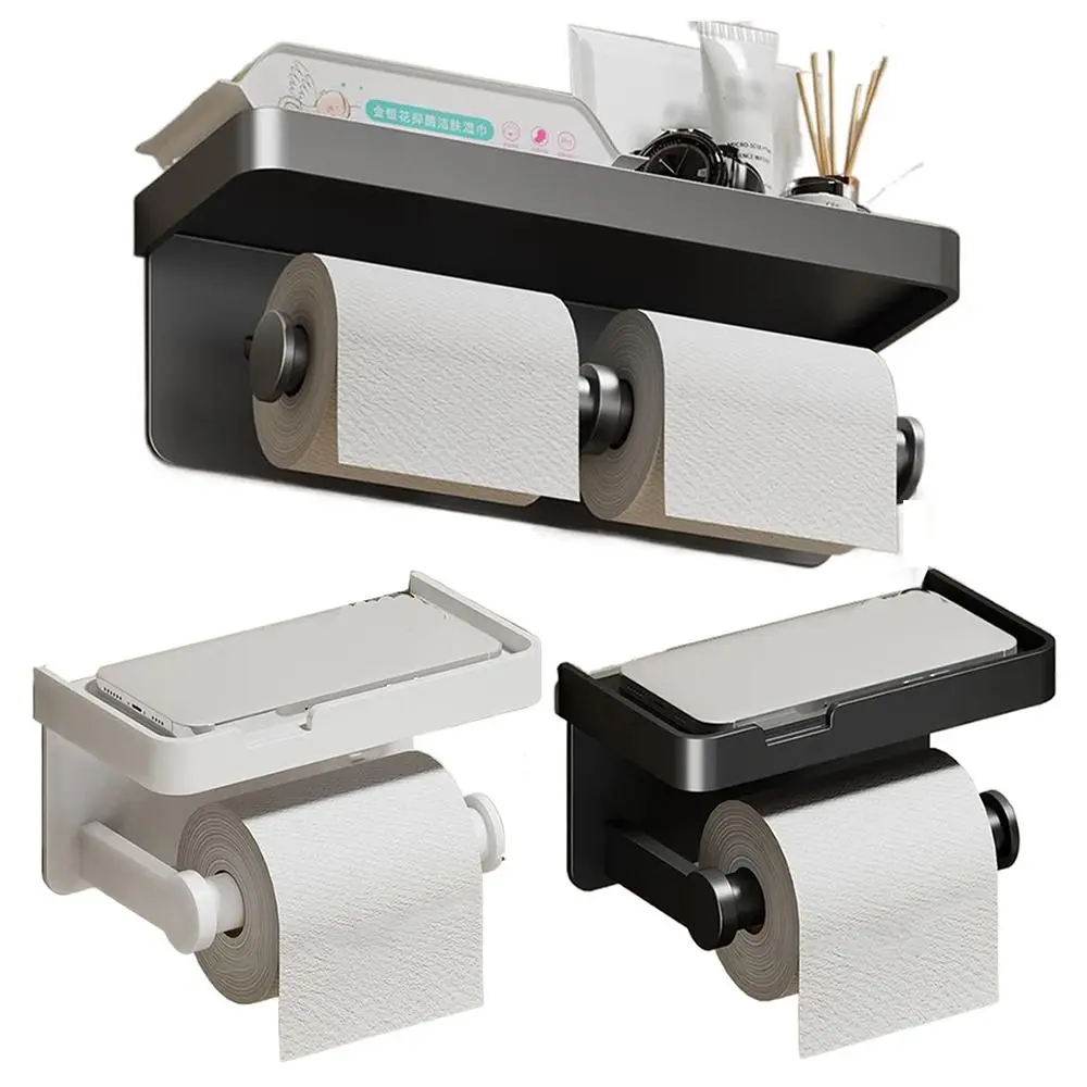 

Держатель для туалетной бумаги из алюминиевого сплава, нержавеющая настенная полка для хранения рулонов бумаги, лоток для хранения телефона, стойка для салфеток без сверления
