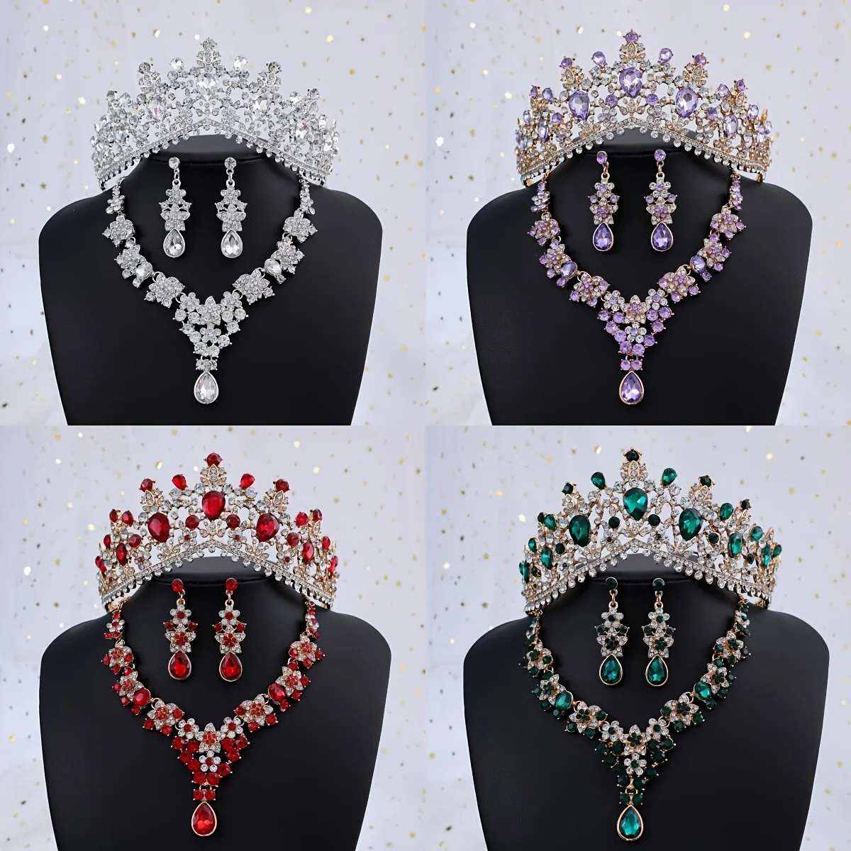 

Набор из 3 предметов: колье, серьги и корона с кристаллами, свадебный комплект украшений с камнями, аксессуары для волос для невесты, свадебная корона-тиара