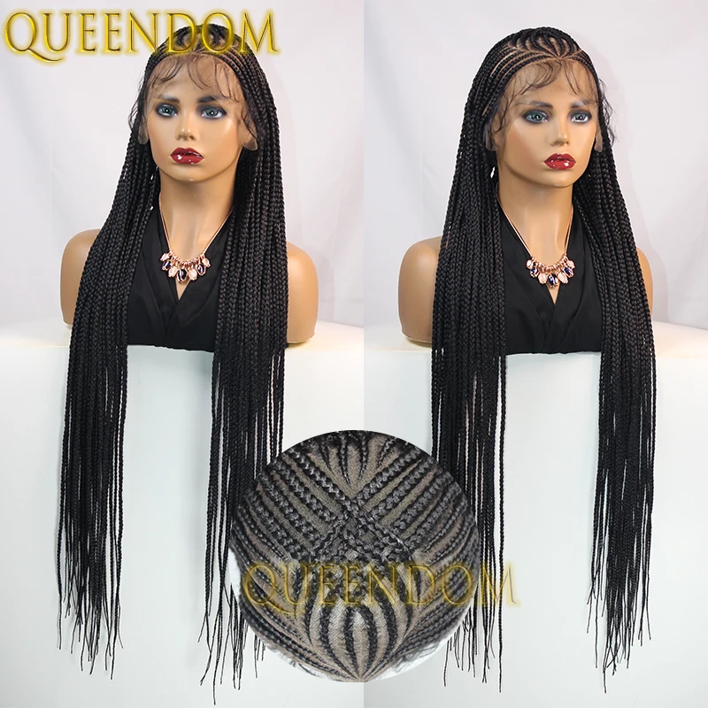 Full Lace 36 Inch Synthetic Braid Wig Handmade Crochet Box Braids Goddess Wig for Black Women Knotless Cornrow Plait Braided Wig