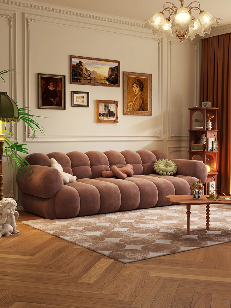 Francuska sofa retro zielony, wata cukrowa, prosty kremowy styl, mały salon, klawisze fortepianu, pluszowa kanapa jagnięce