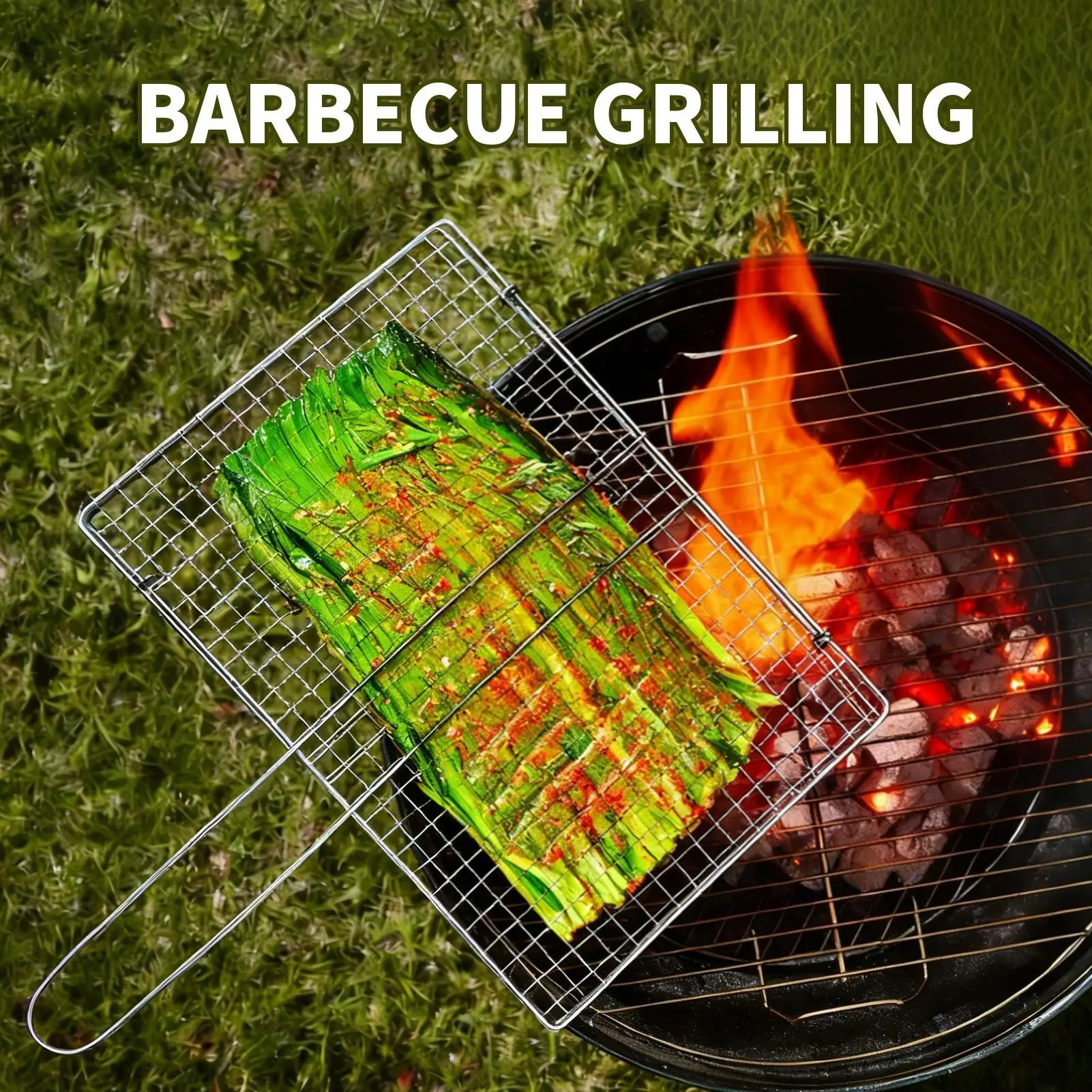 Folding Grill fish basket Portable Camping Stainless Steel BBQ Rack With Handle Grilling Basket Barbeque Griller Cooking Tools