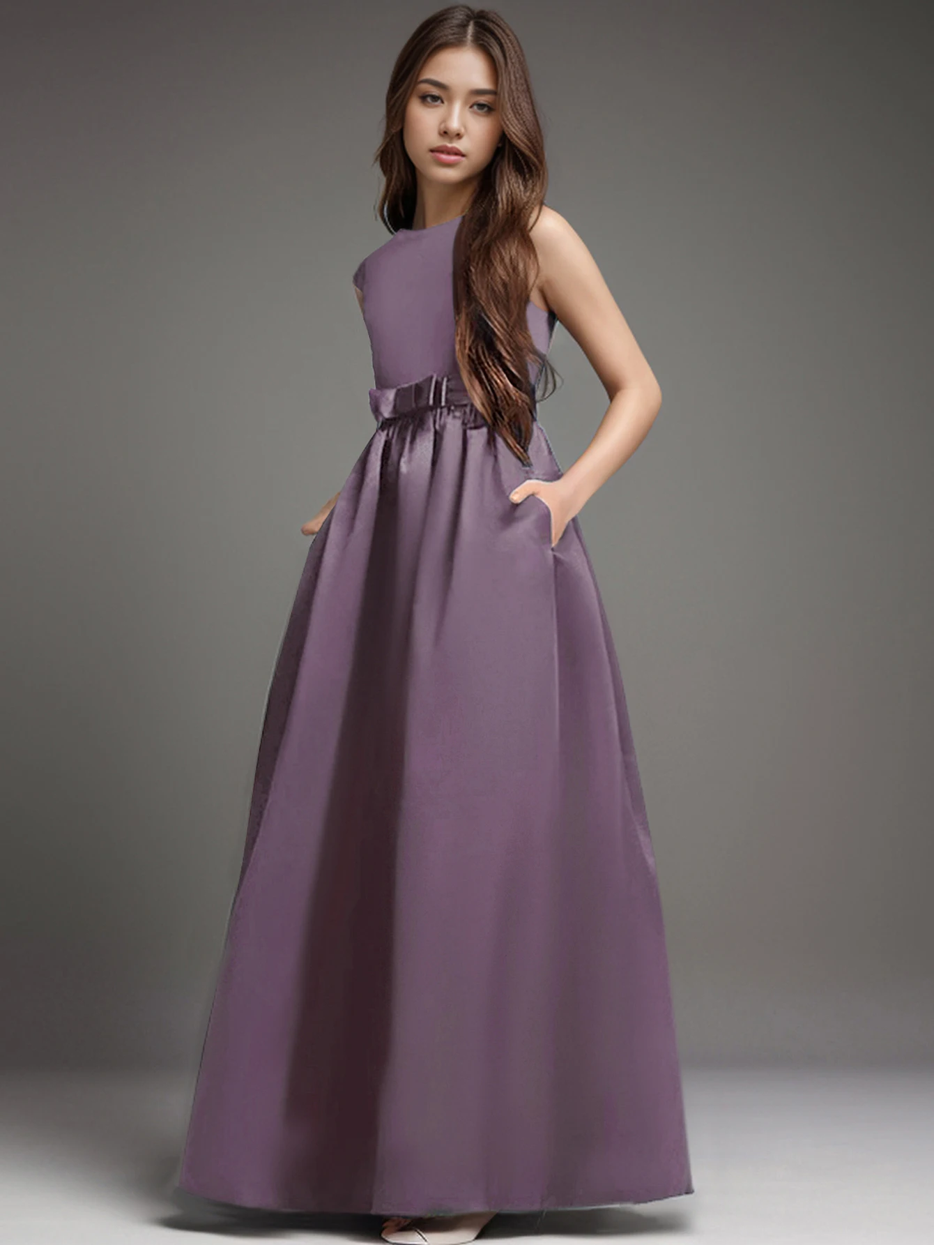 Teen Girl Purple Long Dress for Birthday Party Performance Featuring Elegant Evening Gown