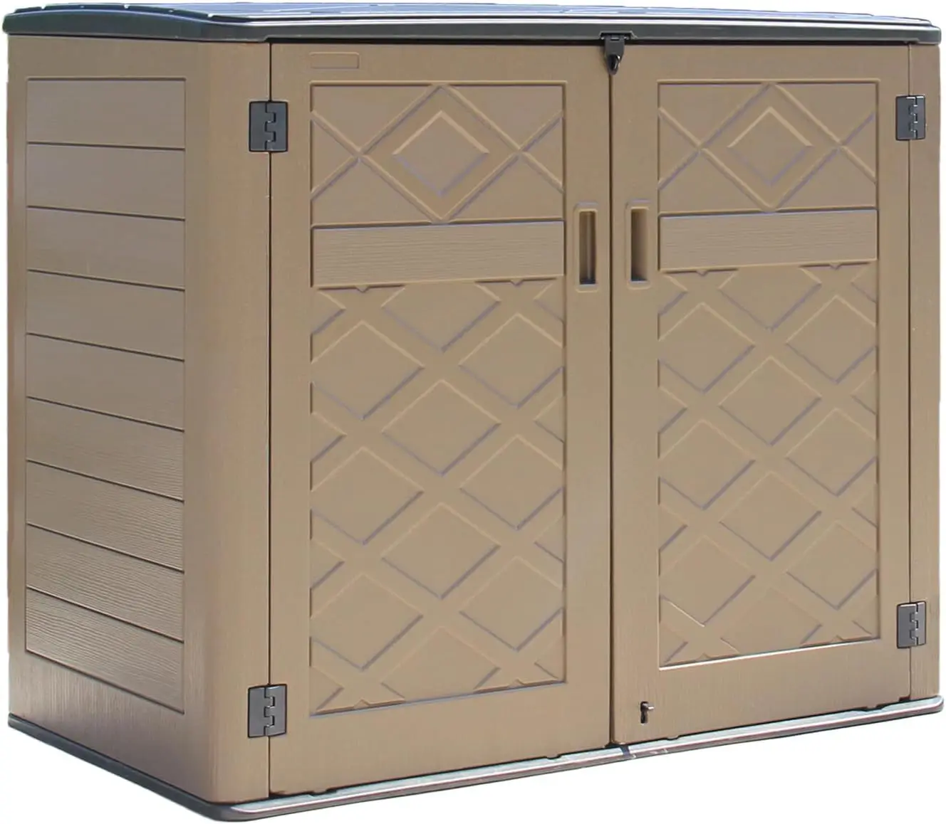 Storage Shed Weather Resistance, Multi-Purpose Outdoor Storage Cabinet for Backyards and Patios, (Coffee $, X Large - 48 cu.ft)